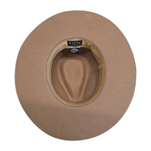 WYETH Anthropologie Wool Rancher Hat Wide Brim Fedora Tan Crochet Lace Band Boho
